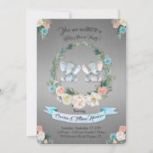 少女または少年のベビーシャワーゾウ，銀の金属，かわいい 招待状 (正面)