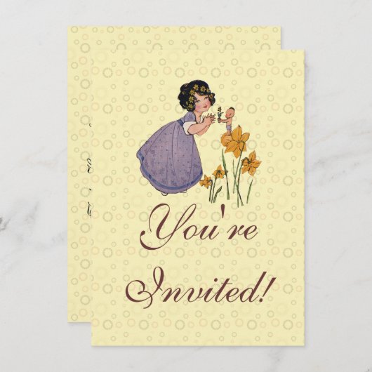 少女エルフ妖精水仙アンティークイースター 招待状 (正面/裏面)