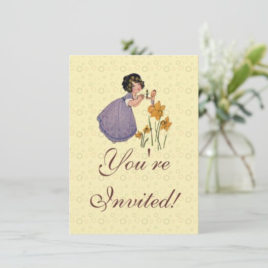 少女エルフ妖精水仙アンティークイースター 招待状 (スタンド正面)