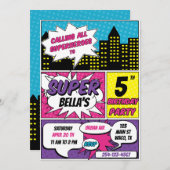 少女スーパーヒーロー誕生日パーティーの招待 招待状 (正面/裏面)