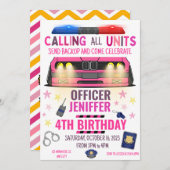 少女ピンク警察官 警察 誕生日 招待状 (正面/裏面)