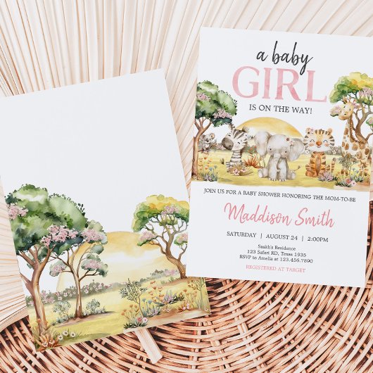 少女フローラジャングルサファリアニマルベビーシャワー 招待状