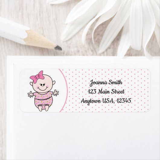 少女ベビーお洒落可愛いピンクの弓 ラベル (インサイチュ)