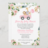 少女向けのベビーシャワー招待状による動物追い 招待状 (正面/裏面)