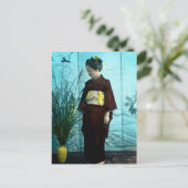 少女日本のヴィンテージ手彩色着物 ポストカード (スタンド正面)