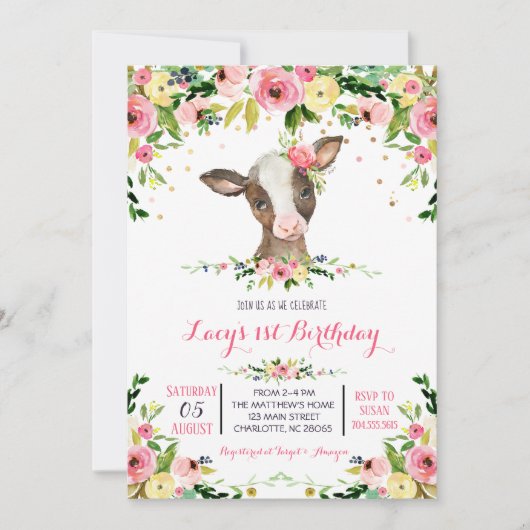 少女農園の牛の誕生日の招待状 招待状 (正面)