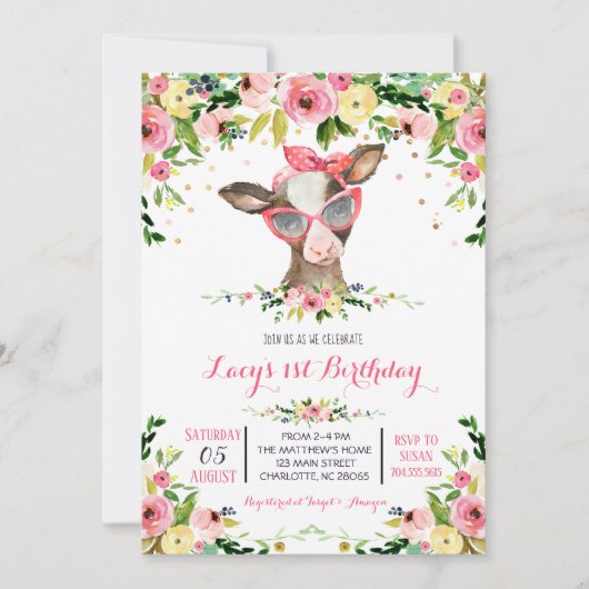 少女農園の牛の誕生日の招待状 招待状 (正面)