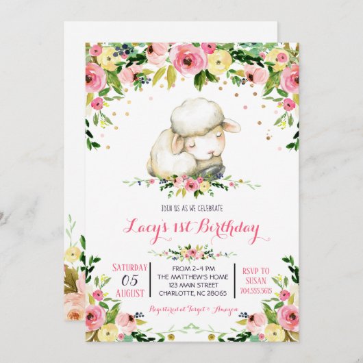 少女農園の羊の誕生日の招待状 招待状 (正面/裏面)