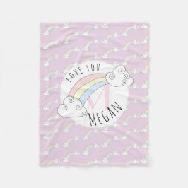 少女隠しモノグラムドードルレインボーネームの子ども フリースブランケット