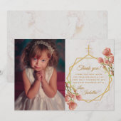 少女　初めての聖体拝領　大理石　ゴールド　ピンク　マグノリア サンキューカード (正面/裏面)