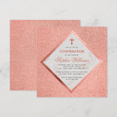 少女 確認 ピンク ローズ ゴールド マーブル クロス 招待状 (正面/裏面)