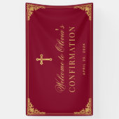 少女 確認 ワインレッド 偽 ゴールド ヴィンテージ 横断幕 (縦)