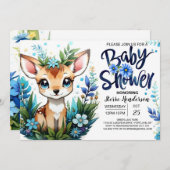 少年お洒落のための青い茶色のウッドランド赤ちゃんシャワー 招待状 (正面/裏面)