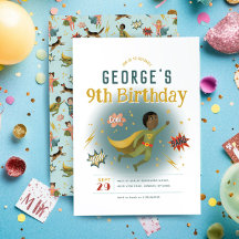 少年かっこいいスーパーヒーロー漫画の子供の誕生日