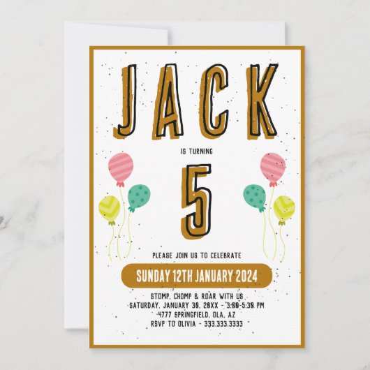 少年かわいいモダン金ゴールドテーマキッズフィフス誕生日パート 招待状 (正面)