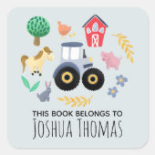 少年かわいい本はブルーファームトラクターの子供たちに属している スクエアシール (正面)