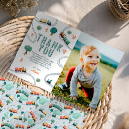 少年かわいい電車写真誕生日 サンキューカード