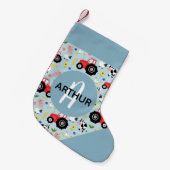 少年かわいい青いファーム動物のパターンの子供 スモールクリスマスストッキング (正面 (吊り時))