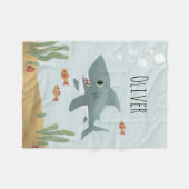 少年かわいい青い海サメの子供 フリースブランケット (正面(横))