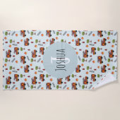 少年かわいい青い消防士トラックパターンの子供 ビーチタオル (正面)