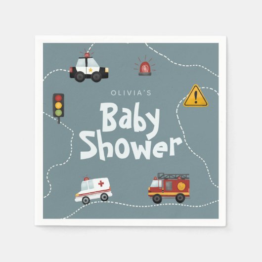 少年かわいい青い警察の赤ちゃんシャワー スタンダードカクテルナプキン (正面)