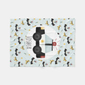 少年かわいい青い警察の車のパターンと名前の子供 フリースブランケット (正面(横))