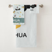 少年かわいい青い警察の車のパターンの子供 バスタオルセット (インサイチュ)