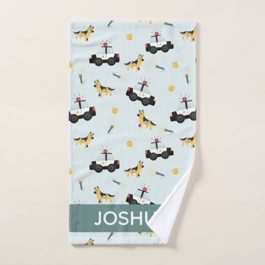 少年かわいい青い警察の車のパターンの子供 バスタオルセット (ハンドタオル)