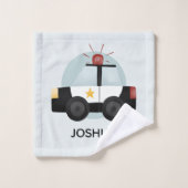 少年かわいい青い警察の車のパターンの子供 バスタオルセット (ウォッシュタオル)