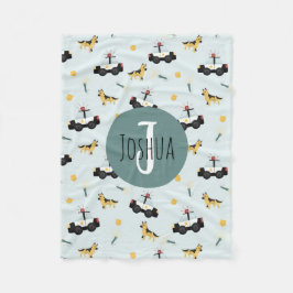 少年かわいい青い警察の車のパターン フリースブランケット