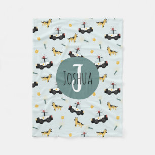 少年かわいい青い警察の車のパターン フリースブランケット