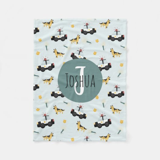 少年かわいい青い警察の車のパターン フリースブランケット (正面)