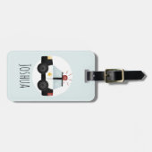 少年かわいい青い警察の車の漫画と名前の子供 ラゲッジタグ (正面横)