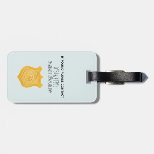 少年かわいい青い警察の車の漫画と名前の子供 ラゲッジタグ (裏面横)