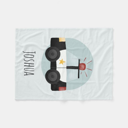 少年かわいい青い警察の車の漫画の子供 フリースブランケット (正面(横))