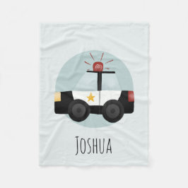 少年かわいい青い警察の車の漫画の子供 フリースブランケット