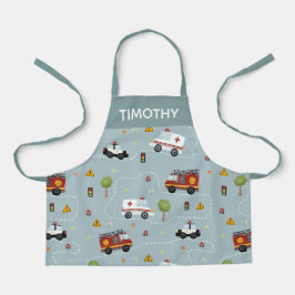 少年かわいい青い輸送パターンキッズ エプロン