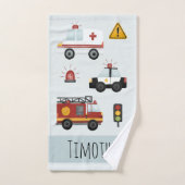 少年かわいい青い輸送パターンキッズ バスタオルセット (ハンドタオル)