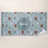 少年かわいい青い輸送パターンキッズ ビーチタオル (正面)