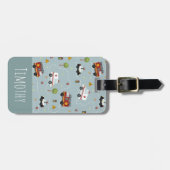 少年かわいい青い輸送パターンキッズ ラゲッジタグ (正面横)