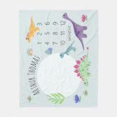 少年かわいい青Tレックス恐竜の名前マイルストーンベビー フリースブランケット (正面)