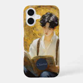 少年が本を読むロマンティックなヴィンテージスタイルの芸術 iPhone 16ケース
