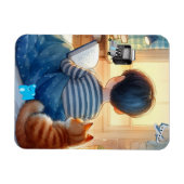 少年が猫と本を読む  マグネット (横)