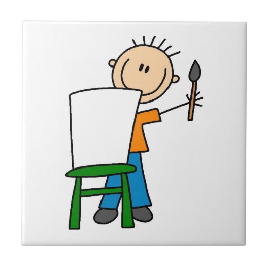 少年が絵を描く タイル (正面)