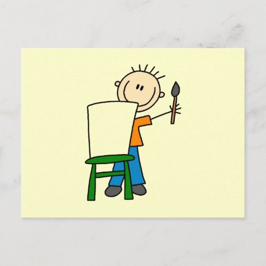少年が絵を描く ポストカード (正面)