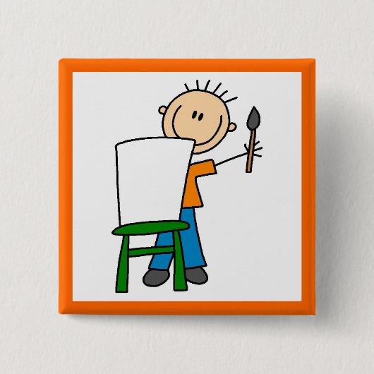 少年が絵を描く 缶バッジ (正面)
