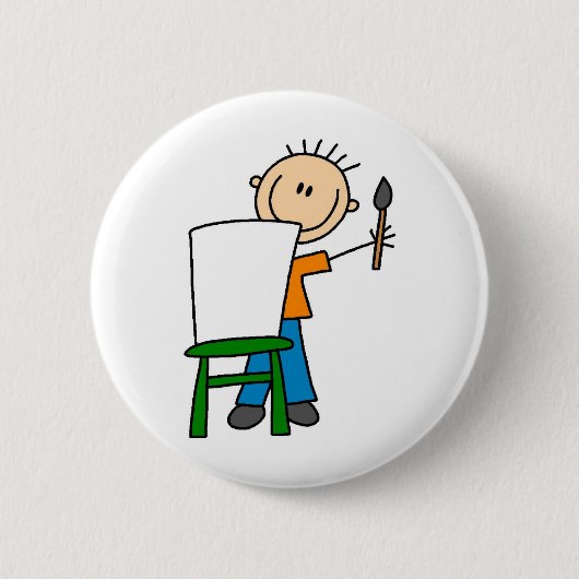 少年が絵を描く 缶バッジ (正面)