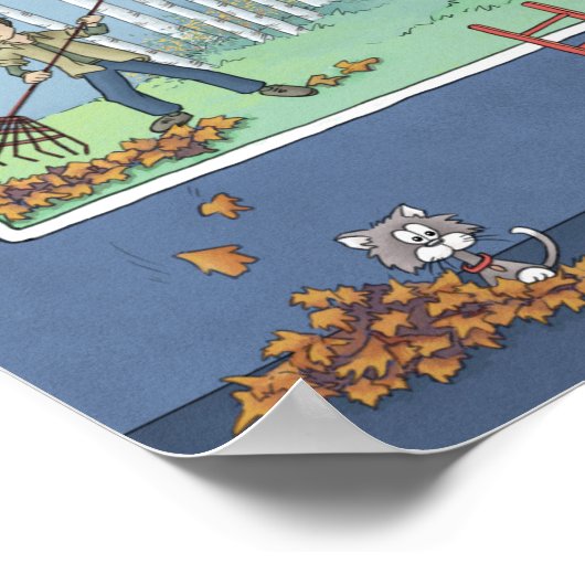 少年が落ち葉をかき集める ポスター (角)