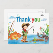 少年が釣りをしている感謝カード ポストカード (正面/裏面)