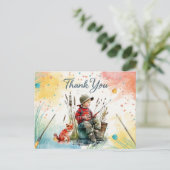 少年が釣りをしている感謝カード ポストカード (スタンド正面)